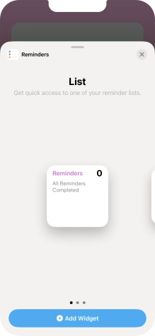 Slide your finger right or left on the screen to select the required widget size.