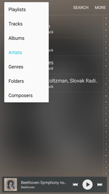 Press the required category and go to the required audio file.