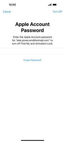 Key in the password for your Apple ID and press Turn Off. Wait a moment while the factory default settings are restored. Follow the instructions on the screen to set up your phone and prepare it for use.