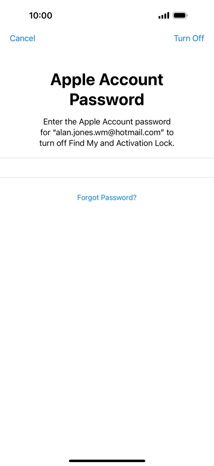Key in the password for your Apple ID and press Turn Off. Wait a moment while the factory default settings are restored. Follow the instructions on the screen to set up your phone and prepare it for use.