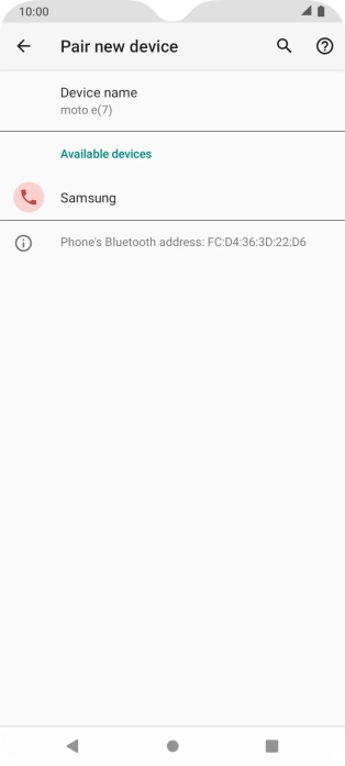 Press the required Bluetooth device and follow the instructions on the screen to pair the device with your phone.