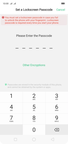 Follow the instructions on the screen to create an additional phone lock code.