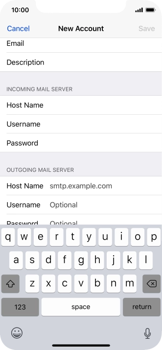 Press Host Name and key in the name or IP address of your email provider's outgoing server. Please note that if you can't send email messages when using your email provider's outgoing server, key in smtp.vodafone.net.au (Vodafone's outgoing server).