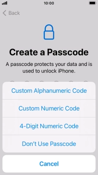 Follow the instructions on the screen to turn on use of phone lock code or press Don't Use Passcode.