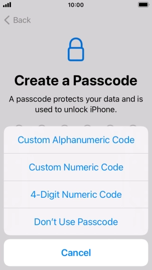 Follow the instructions on the screen to turn on use of phone lock code or press Don't Use Passcode.