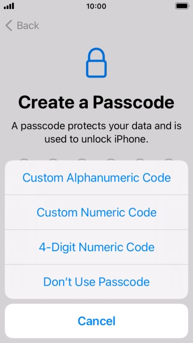 Follow the instructions on the screen to turn on use of phone lock code or press Don't Use Passcode.