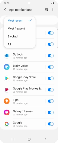 Press the required setting.