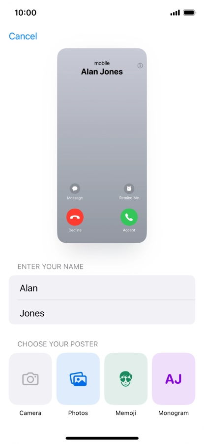 Press the required category and follow the instructions on the screen to select and save the required picture to your Contact Poster.