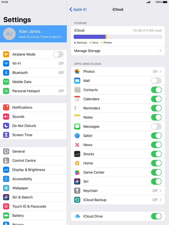 Press iCloud Backup.