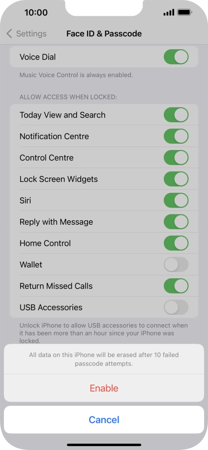 If you turn on the function, press Enable.