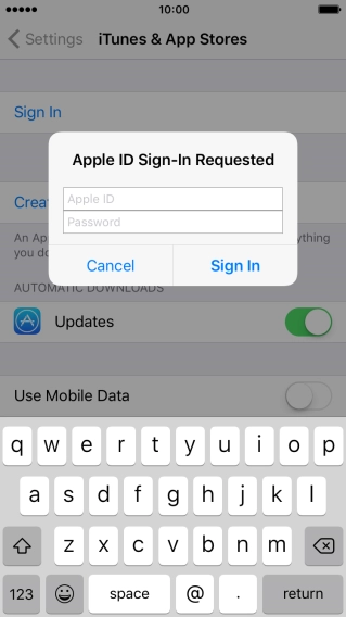 Press Apple ID and key in the username for your Apple ID.