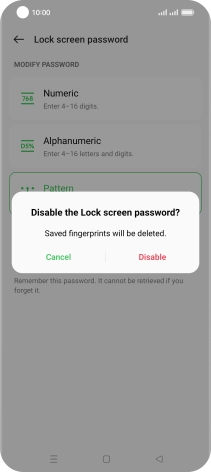 Press Disable and key in the additional phone lock code you created earlier.