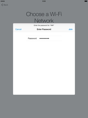 Key in the password for the Wi-Fi network and press Join.