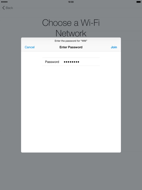 Key in the password for the Wi-Fi network and press Join.