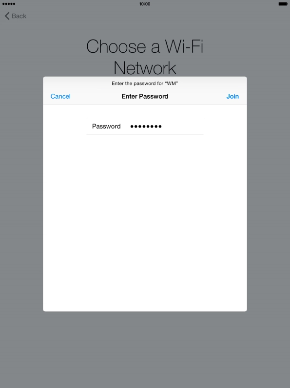 Key in the password for the Wi-Fi network and press Join.