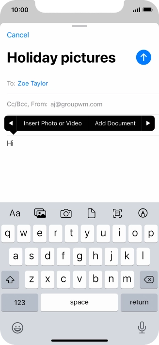 Press Insert Photo or Video and follow the instructions on the screen to attach a picture or a video clip.