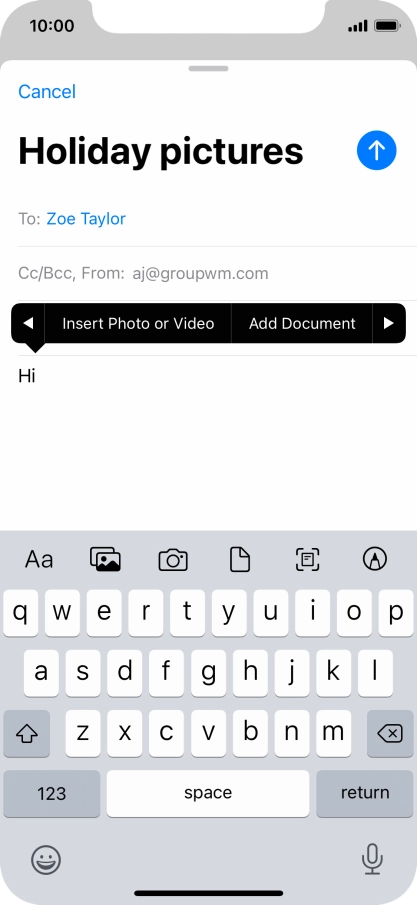 Press Insert Photo or Video and follow the instructions on the screen to attach a picture or a video clip.