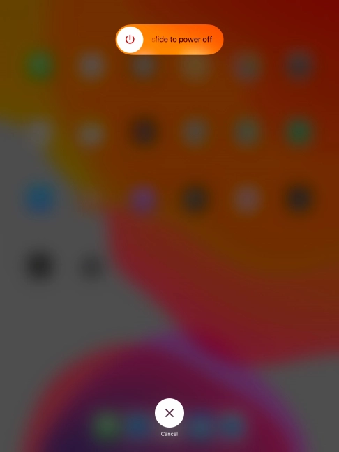 Press and drag the power off icon right. Press and drag the power off icon right.