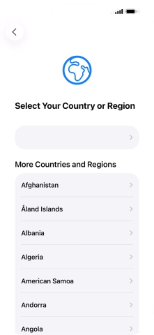 Press the required country or area. Press the required country or area.