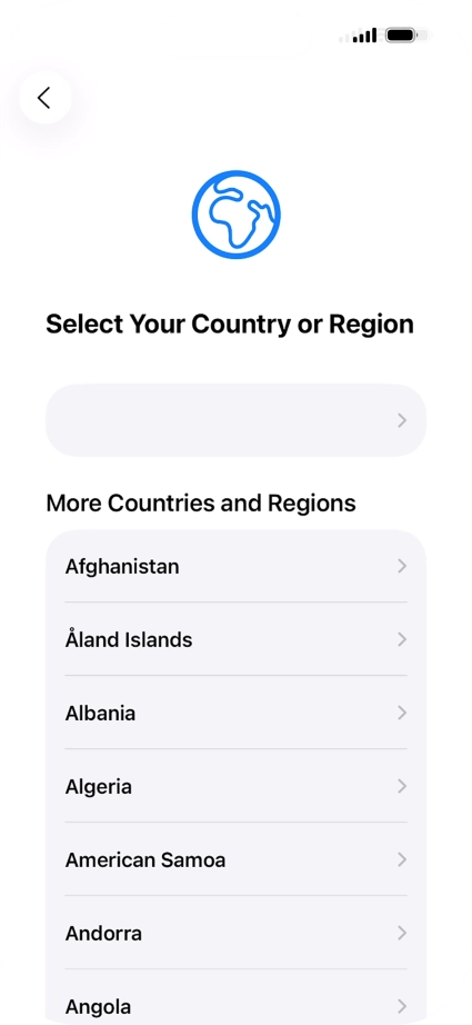 Press the required country or area. Press the required country or area.