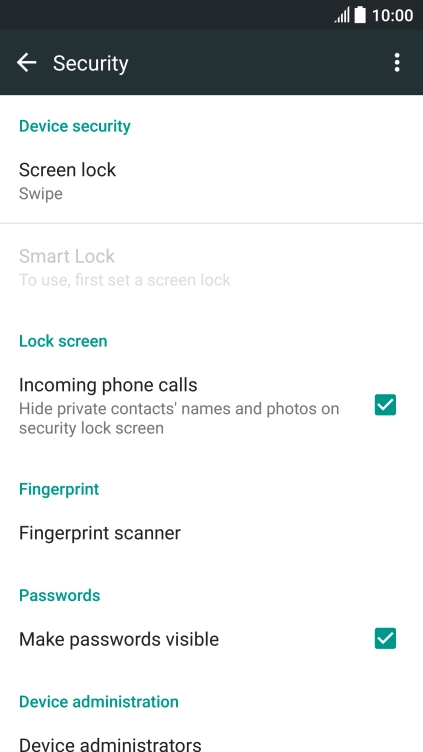Press Fingerprint scanner. If you haven't previously selected a phone lock code, key in a code of your own choice twice.