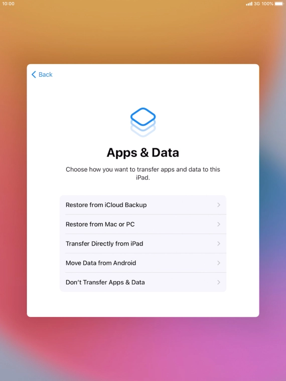 Press Don't Transfer Apps & Data and follow the instructions on the screen to finish the activation. Press Don't Transfer Apps & Data and follow the instructions on the screen to finish the activation.