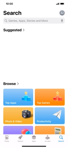 Press the search field and key in the name or subject of the required app.