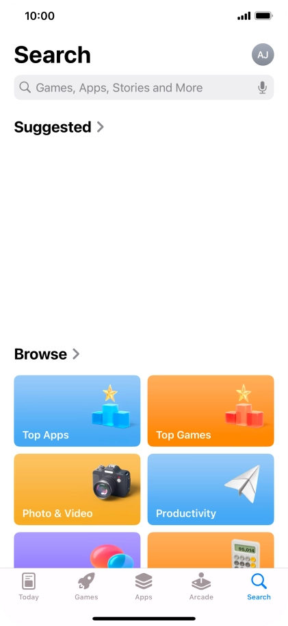 Press the search field and key in the name or subject of the required app.