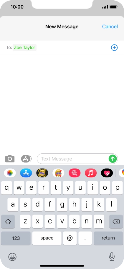 Press the text input field and write the text for your text message.