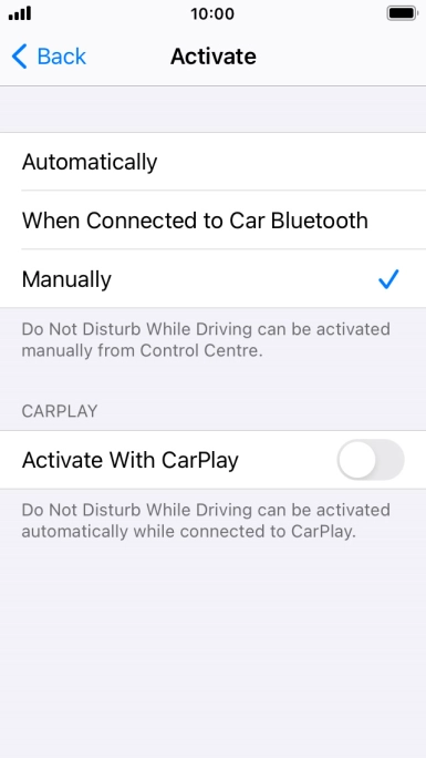 Press the required setting.