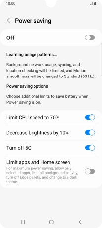 Press the indicators next to the required settings.