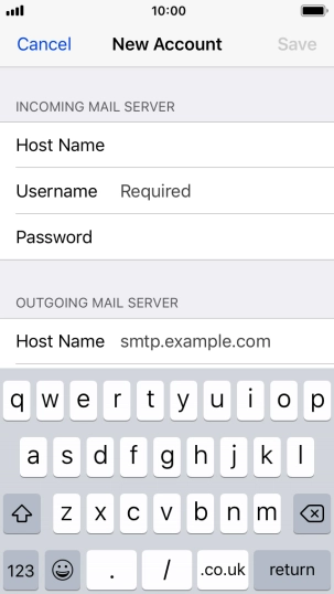 Press Username and key in the username for your email account.