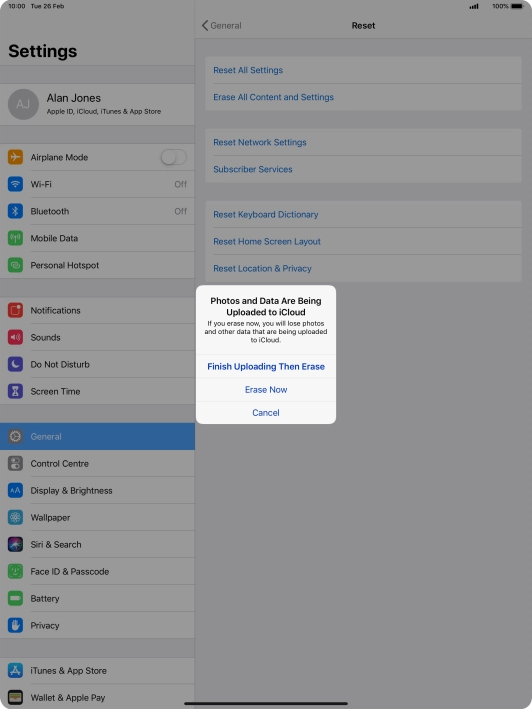 Press the required setting.
