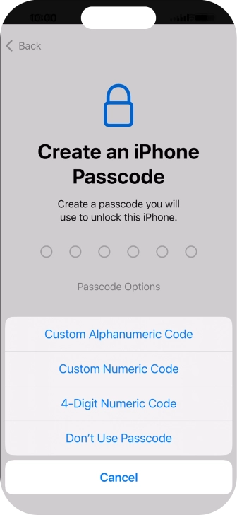 Follow the instructions on the screen to turn on use of phone lock code or press Don't Use Passcode.