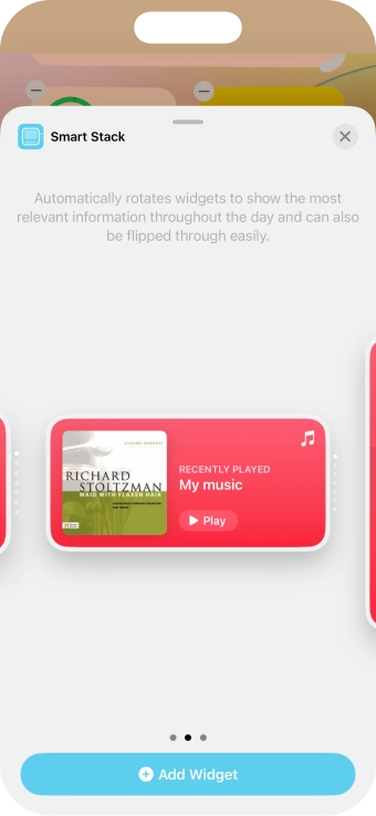 Slide your finger right or left on the screen to select the required widget size.
