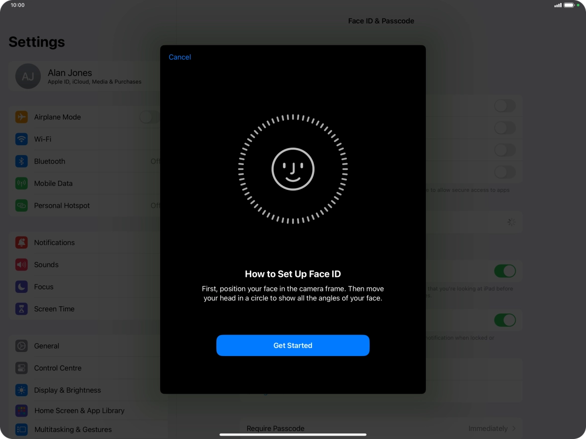 Press Get Started and follow the instructions on the screen to set up Face ID.