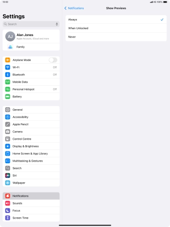 To select notification preview on the lock screen, press Always.