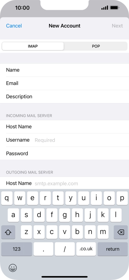 Press Username and key in the username for your email account.