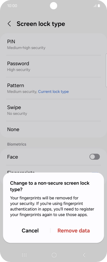 Press Remove data. Press Remove data.