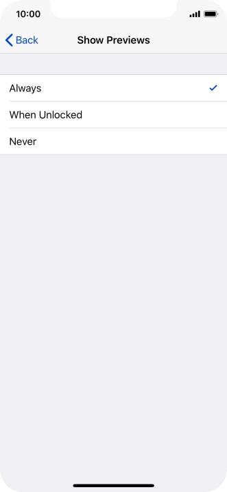 To select notification preview on the lock screen, press Always.