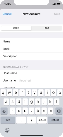 Press Username and key in the username for your email account.