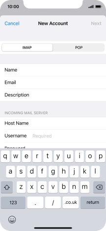 Press Username and key in the username for your email account.