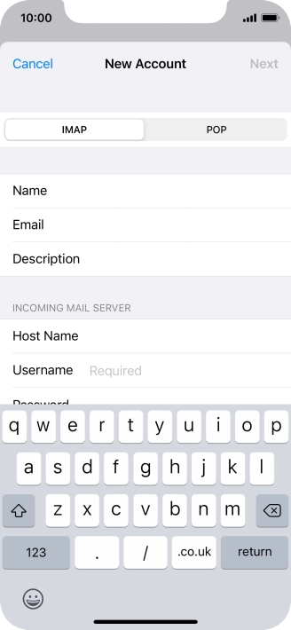 Press Username and key in the username for your email account.