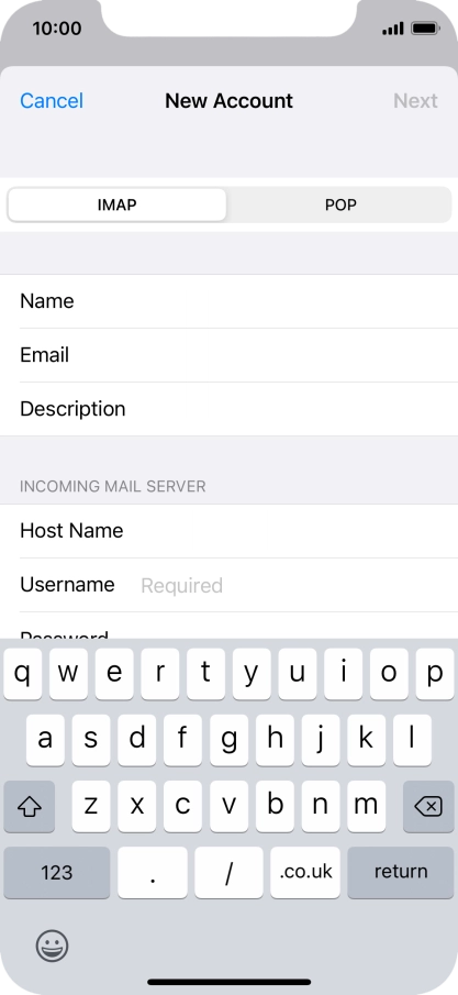 Press Username and key in the username for your email account.