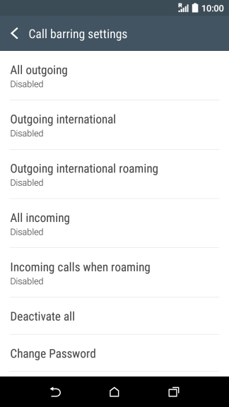 Press the required barring type.