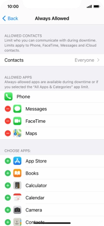 Press the add icon next to the required app to add it to the list of allowed apps during Downtime.