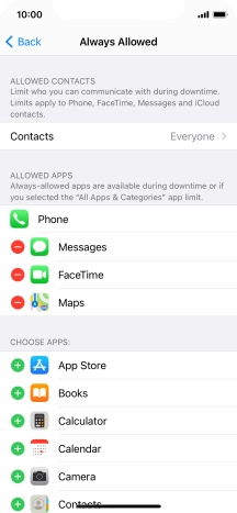 Press the add icon next to the required app to add it to the list of allowed apps during Downtime.