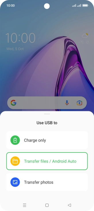 Press Transfer files / Android Auto.