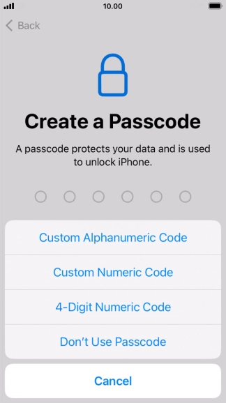 Follow the instructions on the screen to turn on use of phone lock code or press Don't Use Passcode.