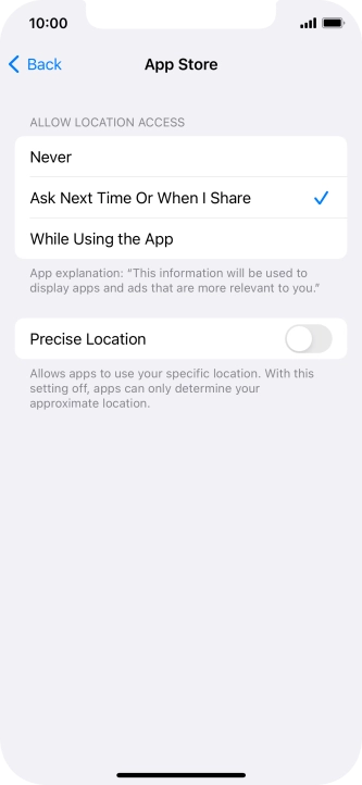 Press the required setting to turn the function on or off.